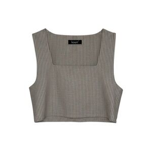 Kourt Square Neck Crop Top Women’s Medium‎ Beige White Pinstripe Cotton Blend